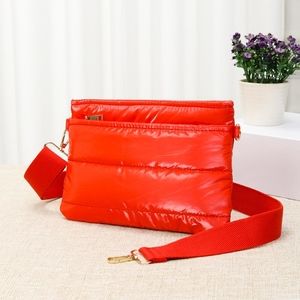 Glossy Red Puffer Cross Body Bag Purse Casual Womens Fashion Accessory